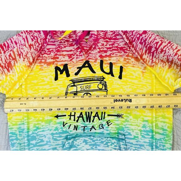 Aloha Hawaii Sz L Color Block Ombre Bold Colorful Hawaiian Vtg Maui LS Hoodie - Picture 5 of 8